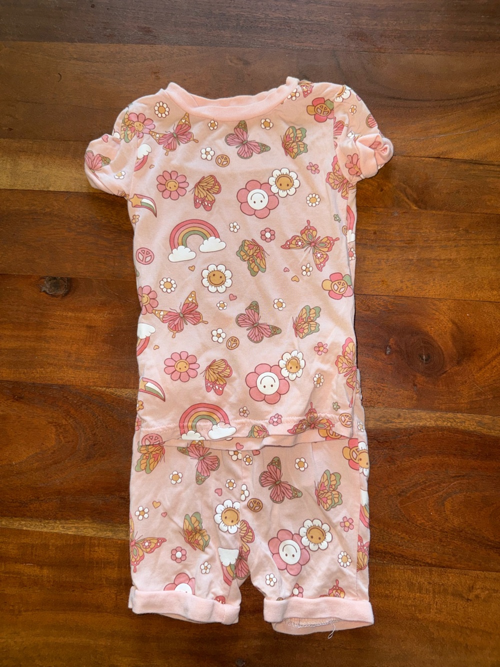 Girls' Pink Floral & Rainbow Short Pajama Set